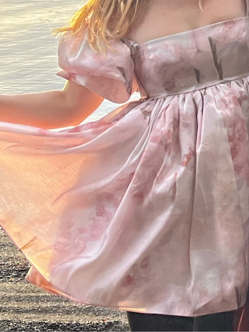 Selkie Venus Puff Dress – Pink Angelic Floral Foil Organza – Size M